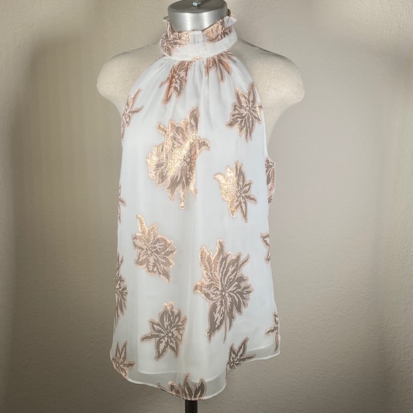 Express Tops - Express White and Gold Floral Blouse